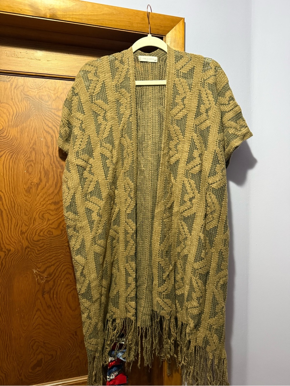 Jon & Anna Fringe Open-Front Knit Poncho